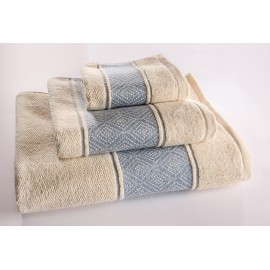 Λίνον πετσέτα λουτρού 899, 100% βαμβάκι εκρού - μπλε 90 Χ 150